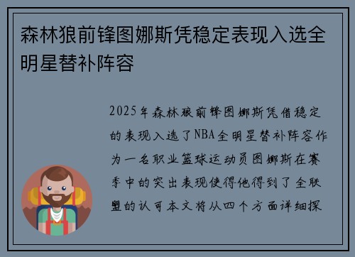 森林狼前锋图娜斯凭稳定表现入选全明星替补阵容