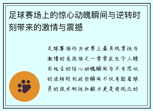 足球赛场上的惊心动魄瞬间与逆转时刻带来的激情与震撼